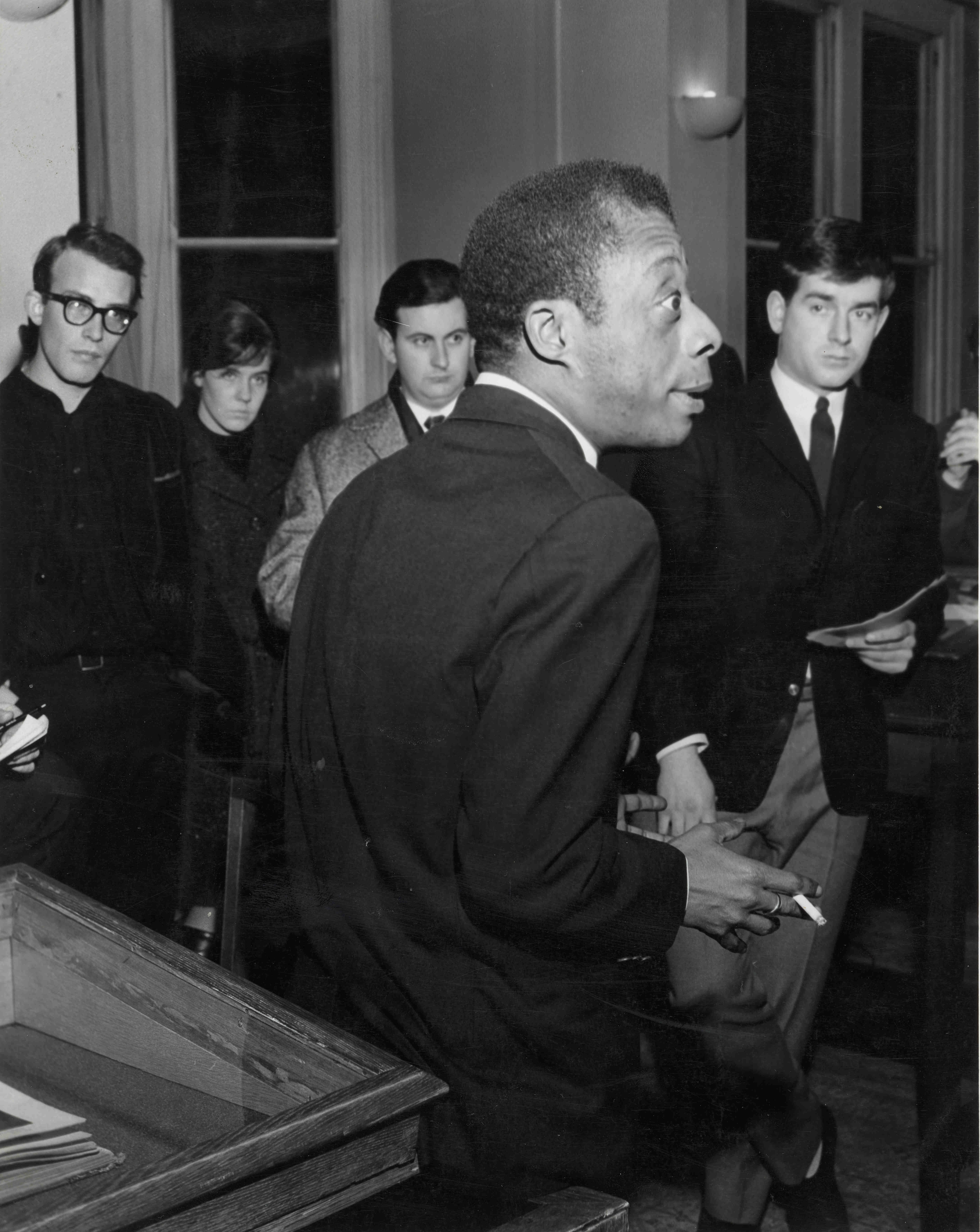 James Baldwin speaking to students at Cambridge University, 1965.